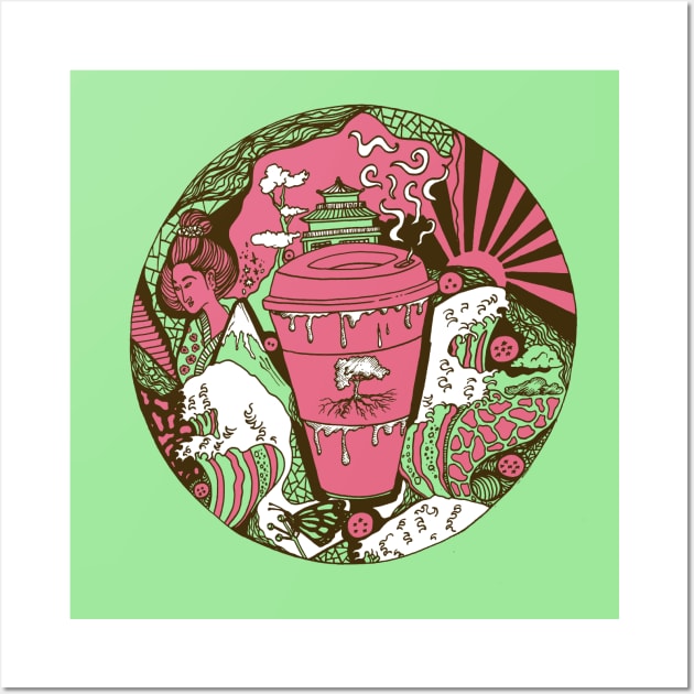 Pink and Mint Coffee In Japan Wall Art by kenallouis